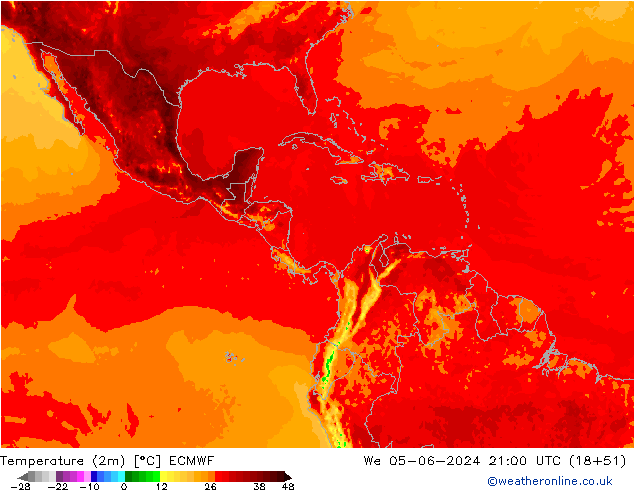 Temperatura (2m) ECMWF mer 05.06.2024 21 UTC