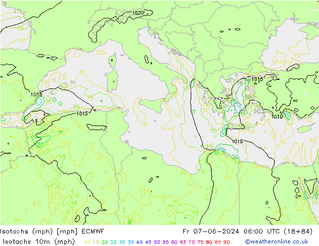 Isotachs (mph) ECMWF Pá 07.06.2024 06 UTC