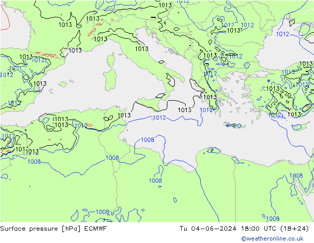 Surface pressure ECMWF Tu 04.06.2024 18 UTC