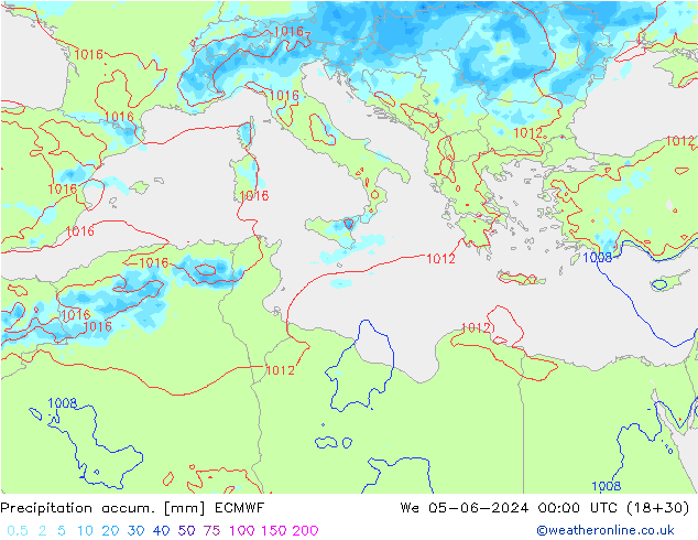 Precipitation accum. ECMWF mer 05.06.2024 00 UTC