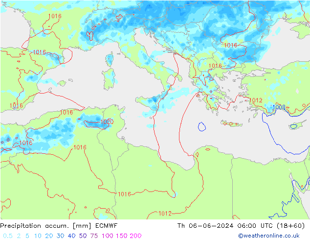 Precipitation accum. ECMWF Th 06.06.2024 06 UTC