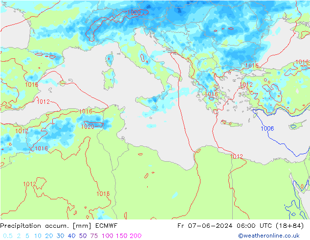 Precipitation accum. ECMWF ven 07.06.2024 06 UTC