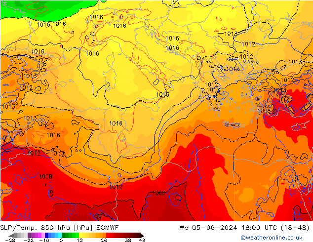 SLP/Temp. 850 hPa ECMWF wo 05.06.2024 18 UTC