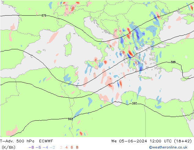 T-Adv. 500 hPa ECMWF wo 05.06.2024 12 UTC