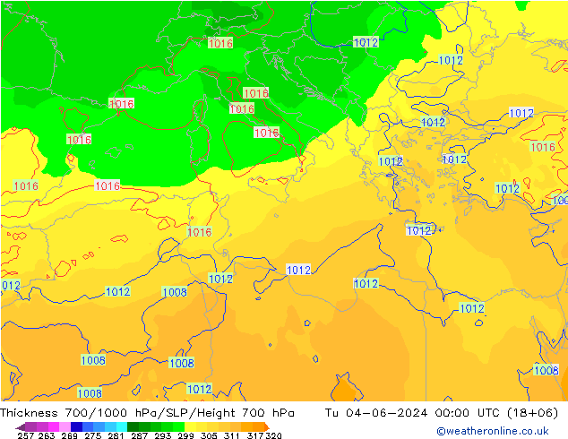 Dikte700-1000 hPa ECMWF di 04.06.2024 00 UTC