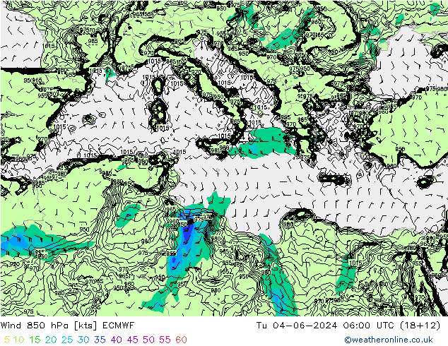 wiatr 850 hPa ECMWF wto. 04.06.2024 06 UTC