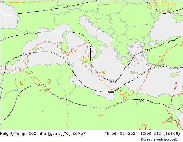 Z500/Rain (+SLP)/Z850 ECMWF jeu 06.06.2024 12 UTC