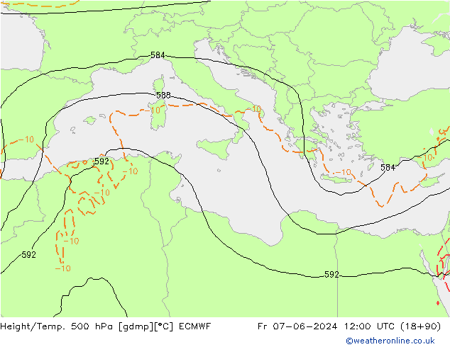 Z500/Rain (+SLP)/Z850 ECMWF Fr 07.06.2024 12 UTC