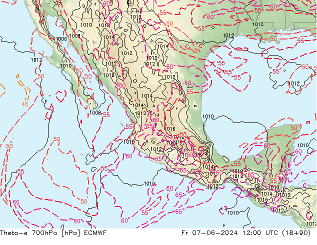 Theta-e 700hPa ECMWF Cu 07.06.2024 12 UTC