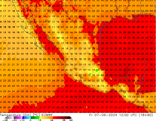 Temperature (2m) ECMWF Fr 07.06.2024 12 UTC