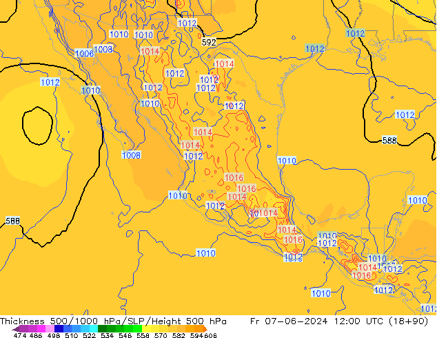 Espesor 500-1000 hPa ECMWF vie 07.06.2024 12 UTC