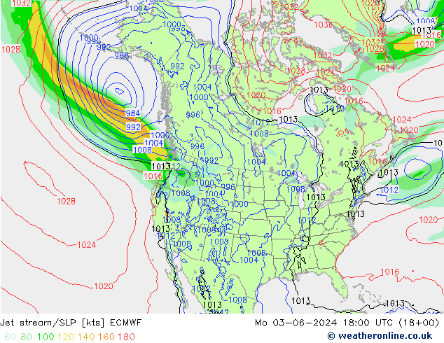 Jet Akımları/SLP ECMWF Pzt 03.06.2024 18 UTC