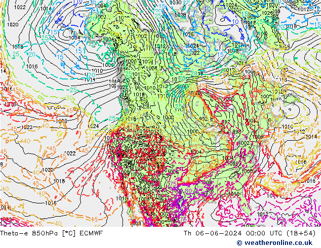 Theta-e 850hPa ECMWF Qui 06.06.2024 00 UTC