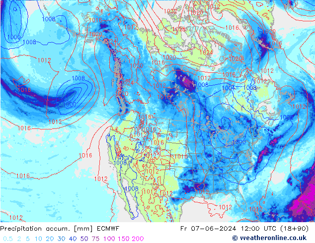 Totale neerslag ECMWF vr 07.06.2024 12 UTC