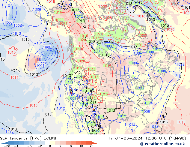 Drucktendenz ECMWF Fr 07.06.2024 12 UTC