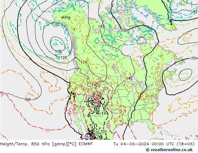 Height/Temp. 850 гПа ECMWF вт 04.06.2024 00 UTC