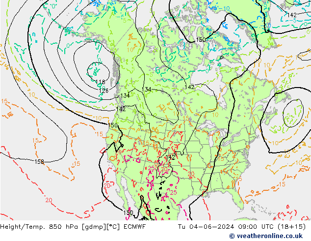 Height/Temp. 850 гПа ECMWF вт 04.06.2024 09 UTC