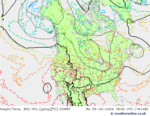 Height/Temp. 850 hPa ECMWF We 05.06.2024 18 UTC