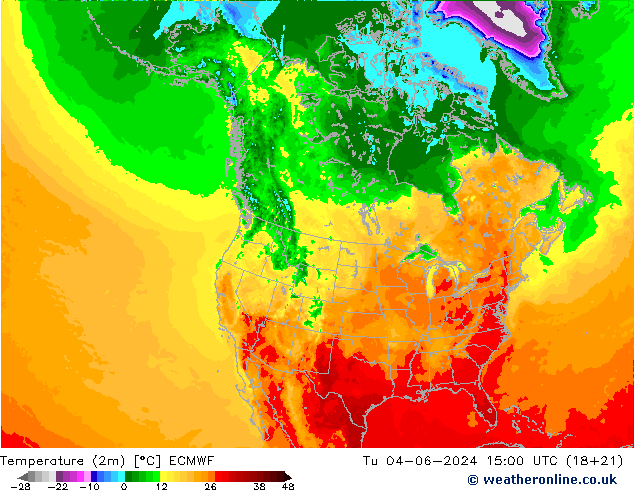 Sıcaklık Haritası (2m) ECMWF Sa 04.06.2024 15 UTC