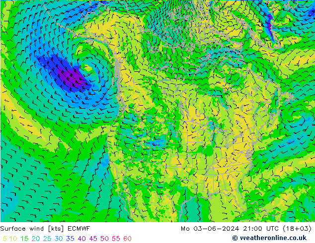 风 10 米 ECMWF 星期一 03.06.2024 21 UTC