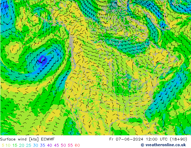 Vent 10 m ECMWF ven 07.06.2024 12 UTC