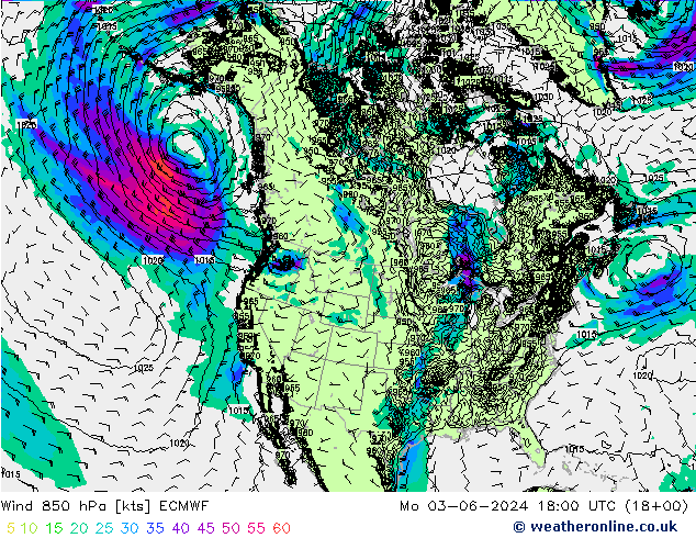 风 850 hPa ECMWF 星期一 03.06.2024 18 UTC