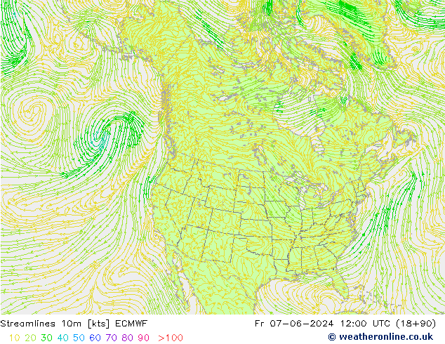 Stromlinien 10m ECMWF Fr 07.06.2024 12 UTC