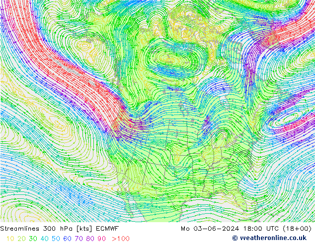 Stromlinien 300 hPa ECMWF Mo 03.06.2024 18 UTC