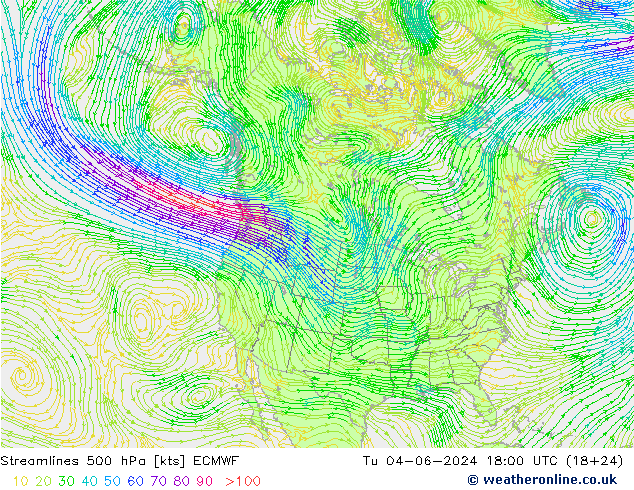 Streamlines 500 hPa ECMWF Tu 04.06.2024 18 UTC