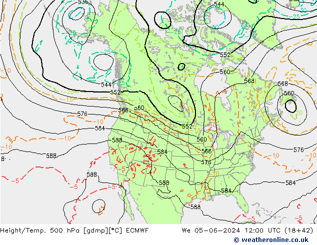 Z500/Rain (+SLP)/Z850 ECMWF We 05.06.2024 12 UTC