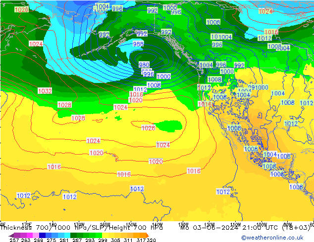 Espesor 700-1000 hPa ECMWF lun 03.06.2024 21 UTC