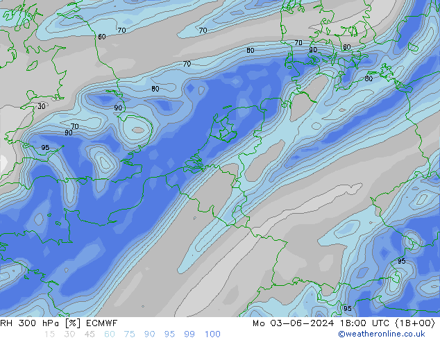 RH 300 hPa ECMWF Mo 03.06.2024 18 UTC