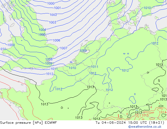 Bodendruck ECMWF Di 04.06.2024 15 UTC