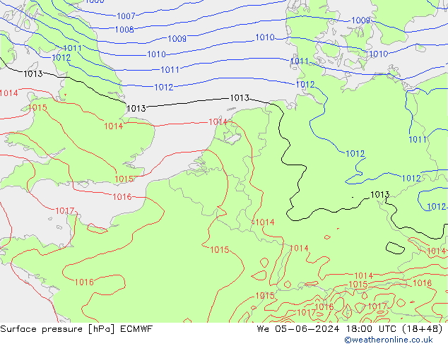 Presión superficial ECMWF mié 05.06.2024 18 UTC