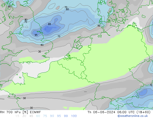 RH 700 hPa ECMWF Th 06.06.2024 06 UTC