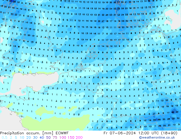 Precipitation accum. ECMWF пт 07.06.2024 12 UTC