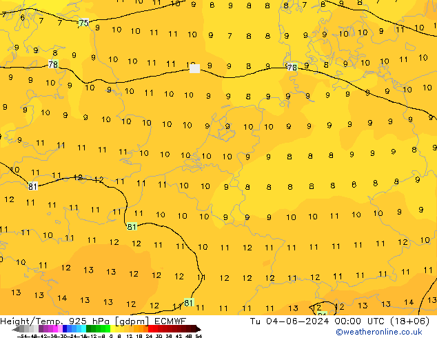 Height/Temp. 925 hPa ECMWF Tu 04.06.2024 00 UTC