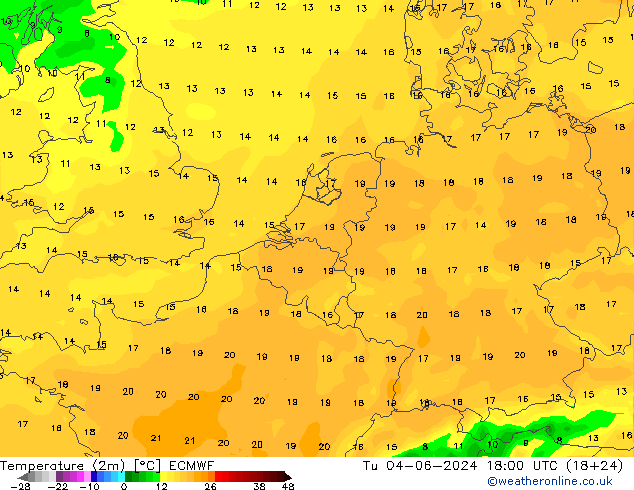 Temperatura (2m) ECMWF Ter 04.06.2024 18 UTC