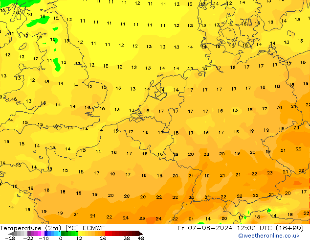 Temperaturkarte (2m) ECMWF Fr 07.06.2024 12 UTC