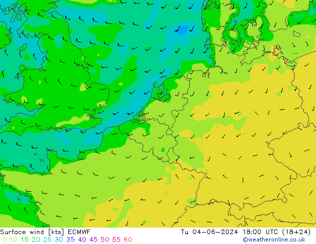 Surface wind ECMWF Tu 04.06.2024 18 UTC