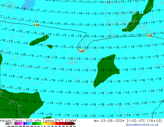 Height/Temp. 500 hPa ECMWF Mo 03.06.2024 21 UTC