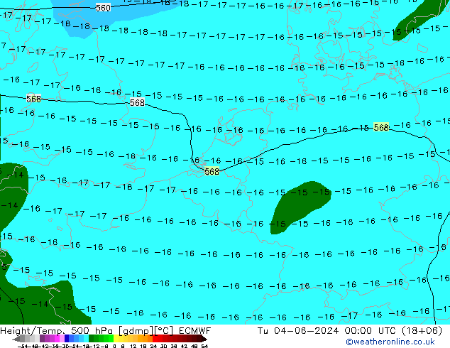 Z500/Rain (+SLP)/Z850 ECMWF 星期二 04.06.2024 00 UTC