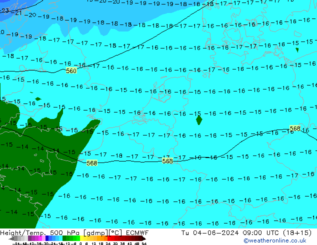 Height/Temp. 500 hPa ECMWF Tu 04.06.2024 09 UTC