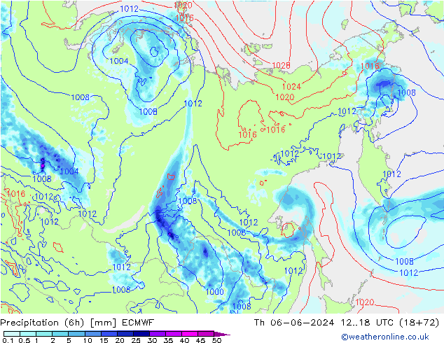 Precipitação (6h) ECMWF Qui 06.06.2024 18 UTC