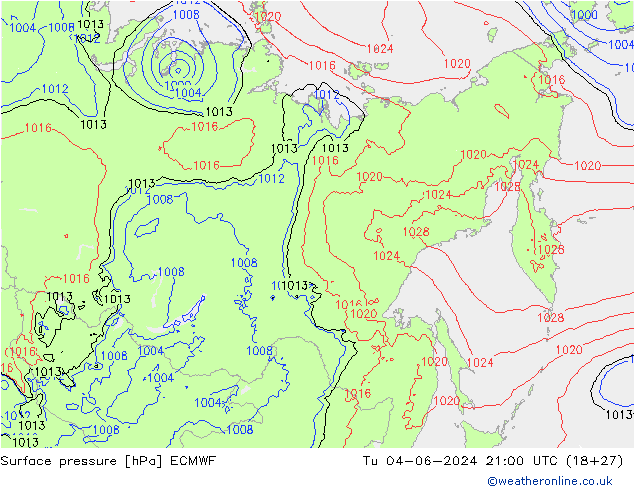 Yer basıncı ECMWF Sa 04.06.2024 21 UTC