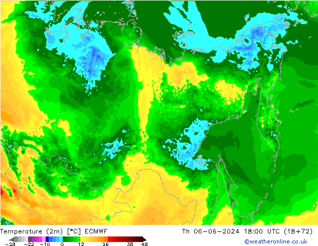 Temperatura (2m) ECMWF Qui 06.06.2024 18 UTC