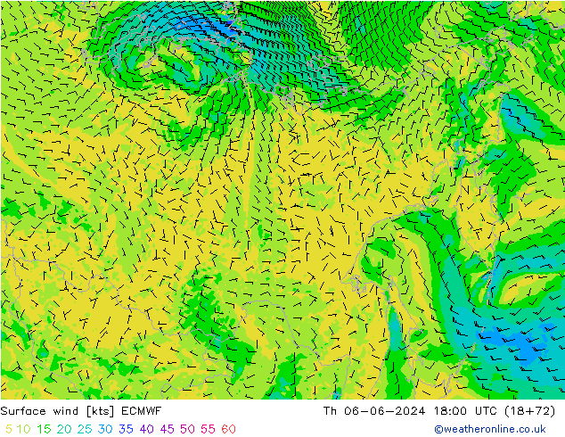 Surface wind ECMWF Th 06.06.2024 18 UTC