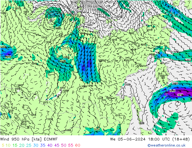 Rüzgar 950 hPa ECMWF Çar 05.06.2024 18 UTC