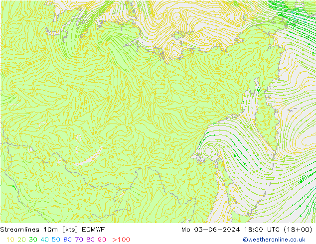 Stroomlijn 10m ECMWF ma 03.06.2024 18 UTC