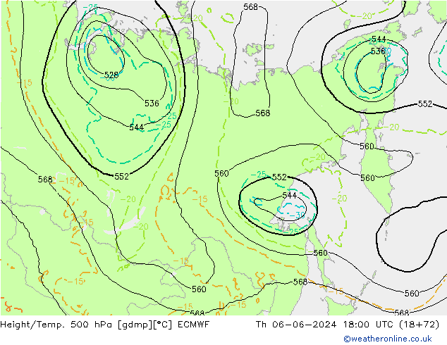 Height/Temp. 500 hPa ECMWF Qui 06.06.2024 18 UTC